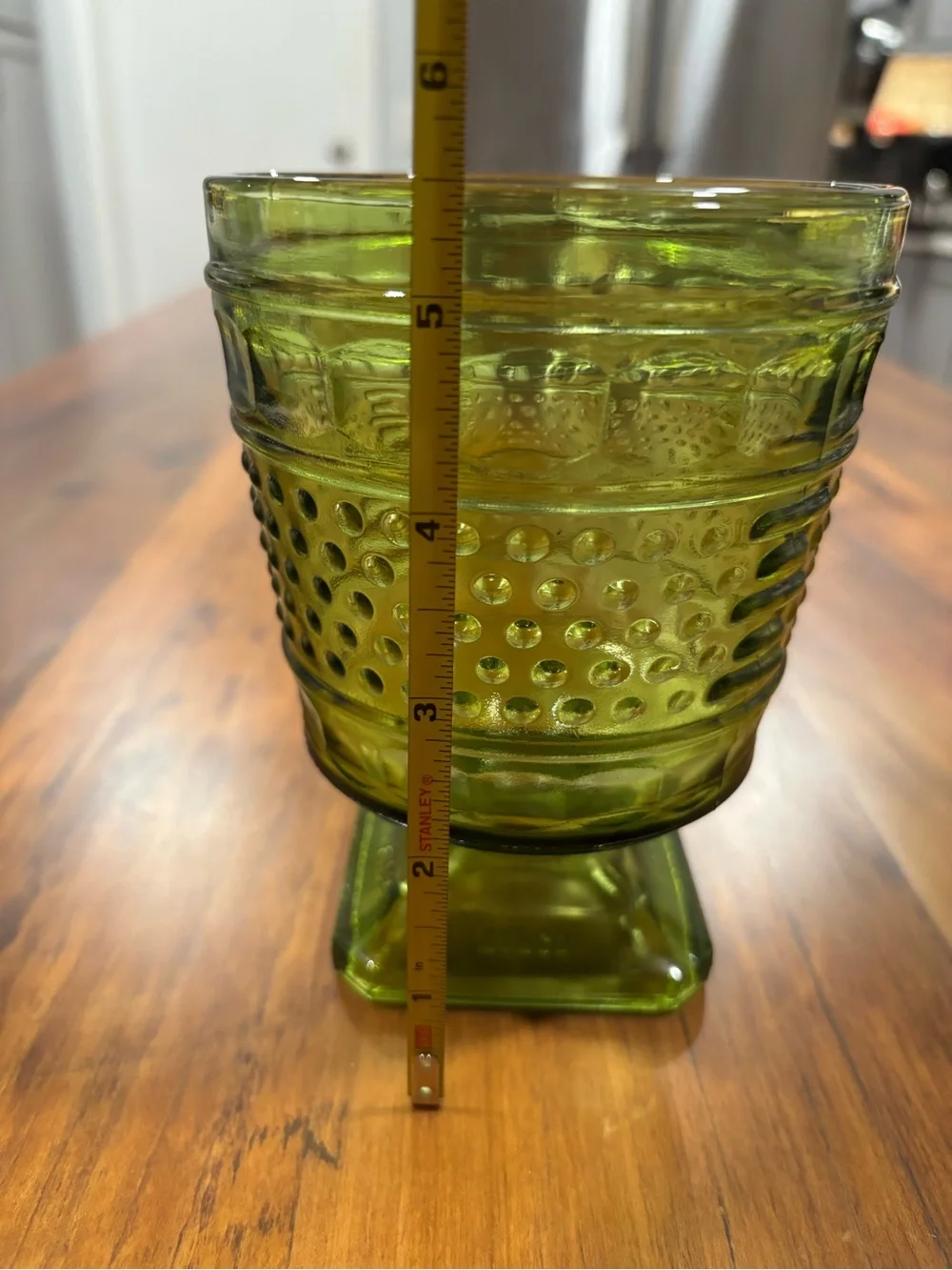 Vintage Napco Olive Green Glass Hobnail Vase Planter MCM Goblet Made in USA